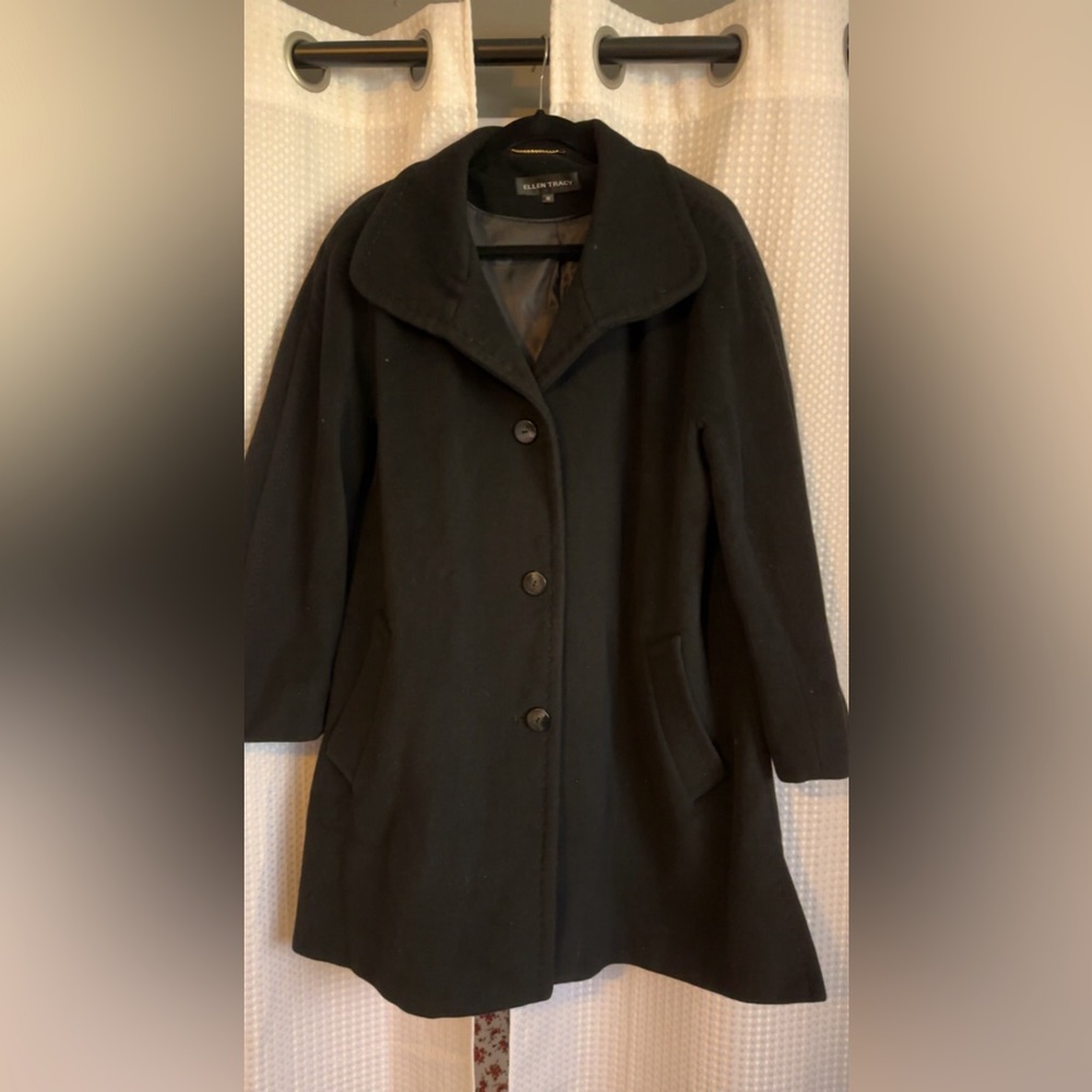 Ellen Tracy Black Wool Trench Coat